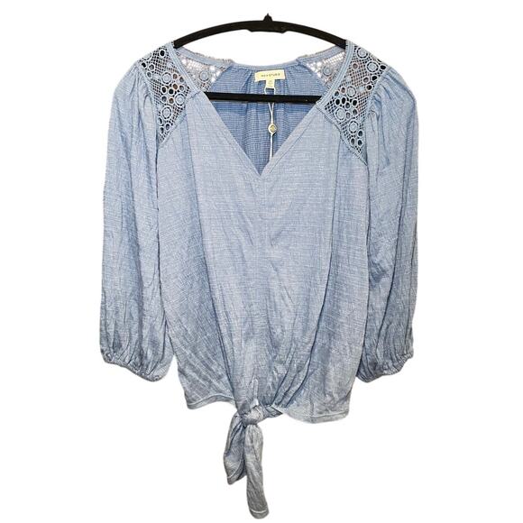Blue Front Tie Boho Top - Cute and Stylish - Picture 1 of 7